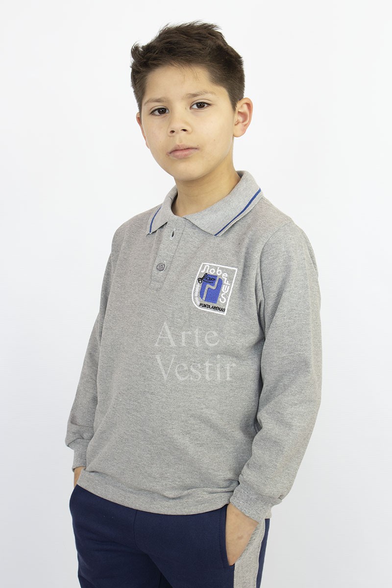 POLERA GRIS PIQUE ML HOMBRE/UNISEX NOBELIUS