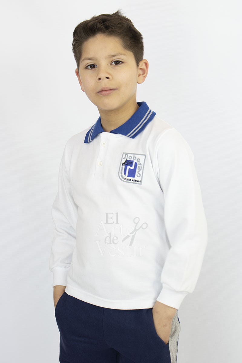 POLERA BLANCO PIQUE ML CUELLO AZUL HOMBRE NOBELIUS