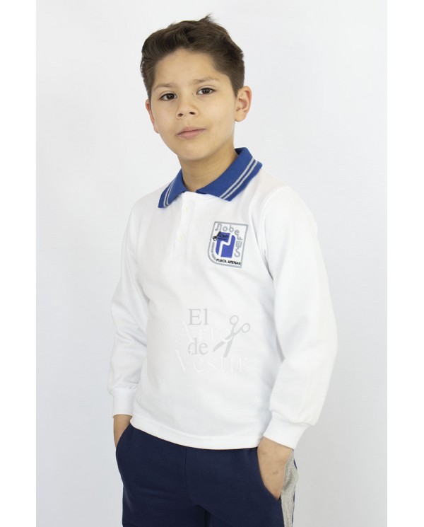 POLERA BLANCO PIQUE ML CUELLO AZUL HOMBRE NOBELIUS