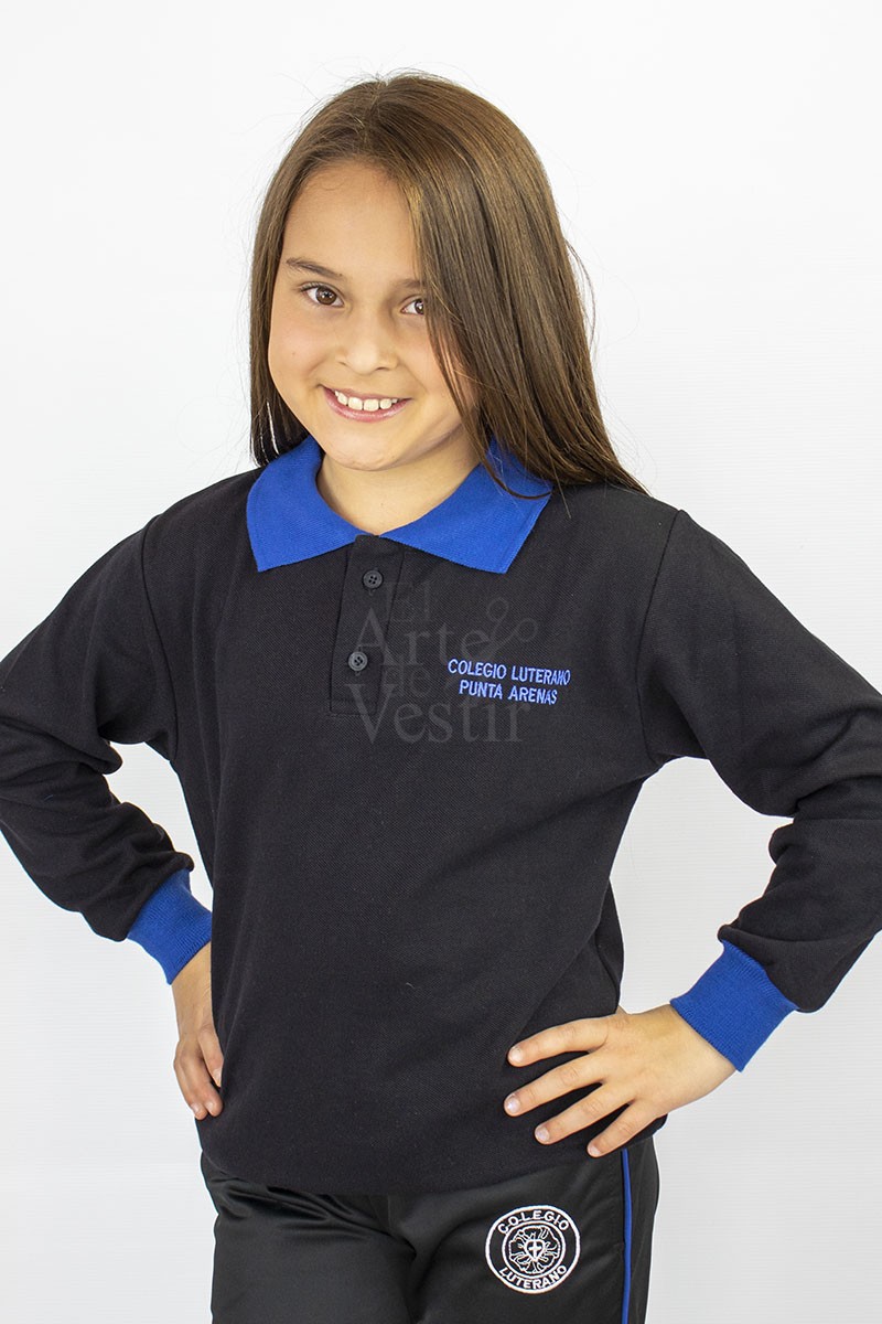 POLERA NEGRO PIQUE ML UNISEX LUTERANO