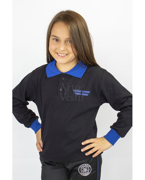 POLERA NEGRO PIQUE ML UNISEX LUTERANO