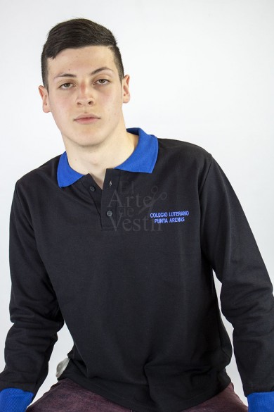 POLERA NEGRO PIQUE ML LUTERANO UNISEX