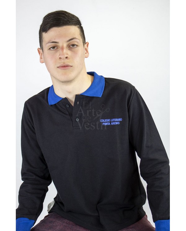 POLERA NEGRO PIQUE ML UNISEX LUTERANO