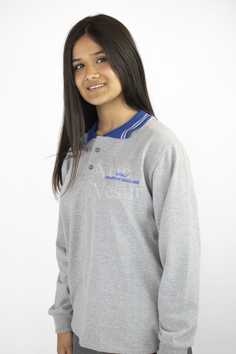 POLERA GRIS PIQUE ML UNISEX HERNANDO DE MAGALLANES