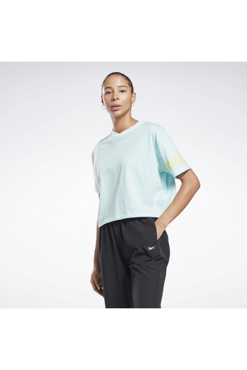 POLERA REEBOK MUJER CROP LINEAR VERDE POLERA REEBOK MUJER CROP LINEAR VERDE