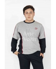 POLERA GRIS/BURDEO PIQUE MUJER ML GABRIELA MISTRAL PUERTO NATALES