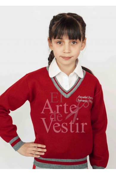 SWEATER ROJO V MANGA LARGA BERNARDO O'HIGGINS NATALES
