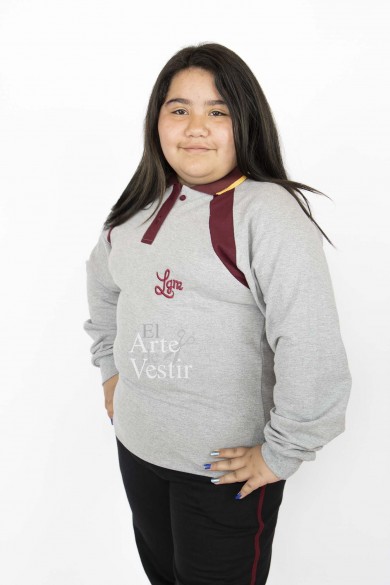 POLERA GRIS/BURDEO PIQUE G. MISTRAL MUJER MANGA LARGA PTO.NATALES