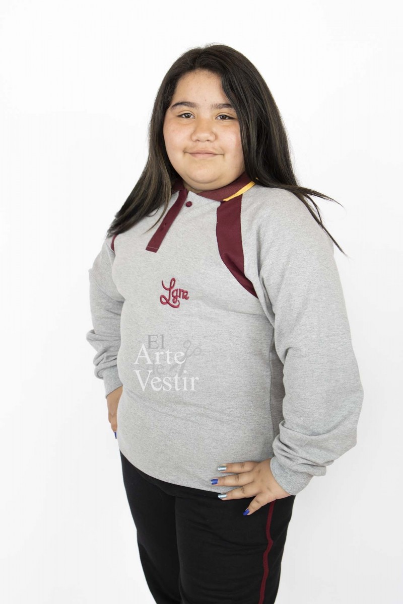 POLERA GRIS/BURDEO PIQUE MUJER ML GABRIELA MISTRAL PUERTO NATALES