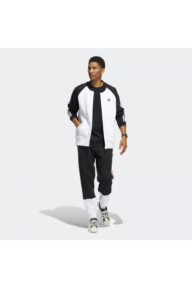 CHAQUETA DEPORTIVA ADIDAS HOMBRE FLEECE FELPA BLANCO/NEGRO