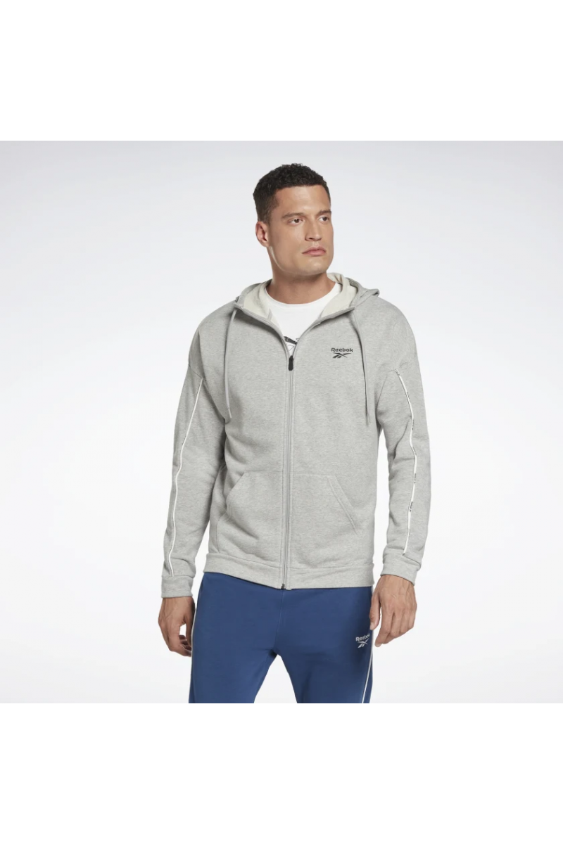 POLERÓN REEBOK HOMBRE WORKOUT READY ZIP PIPING GRIS POLERÓN REEBOK HOMBRE WORKOUT READY ZIP PIPING GRIS