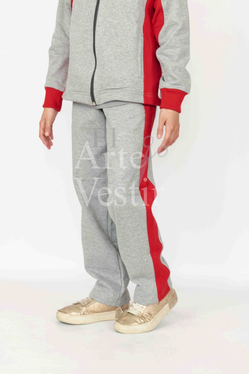 PANTALÓN BUZO HOMBRE/UNISEX GRIS/ROJO BERNARDO OHIGGINS PUERTO NATALES