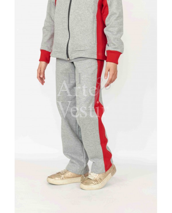 PANTALÓN BUZO HOMBRE/UNISEX GRIS/ROJO BERNARDO OHIGGINS PUERTO NATALES