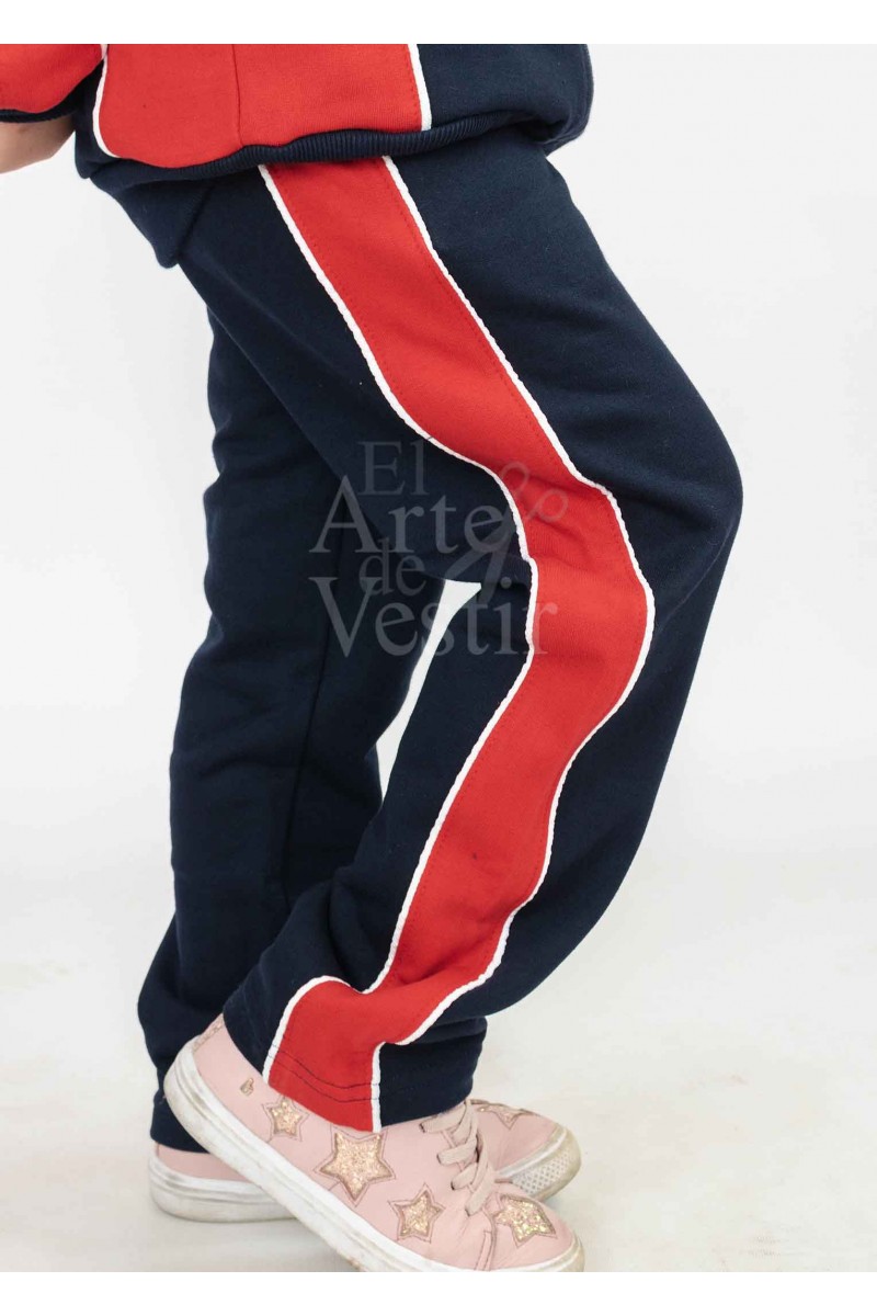 PANTALÓN BUZO MUJER AZUL/ROJO BRITÁNICO