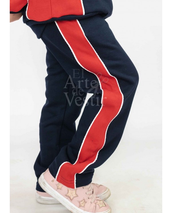 PANTALÓN BUZO MUJER AZUL/ROJO BRITÁNICO