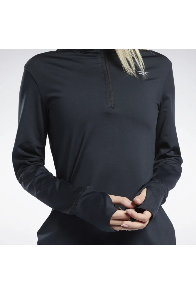 POLERA REEBOK MUJER 1/4 ZIP RUNNING NEGRO