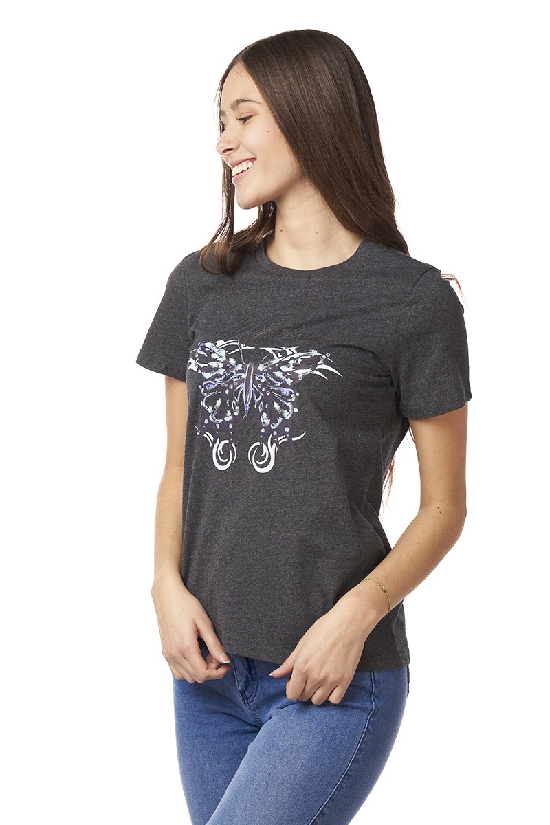 POLERA ARYA MUJER  BEYONCE BUTTERFLY GRIS