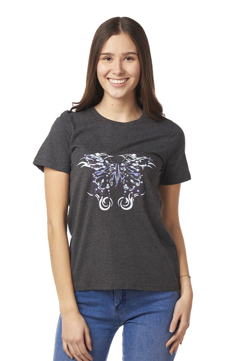 POLERA ARYA MUJER  BEYONCE BUTTERFLY GRIS