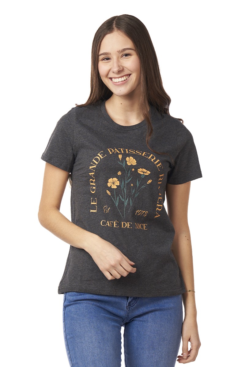 POLERA ARYA MUJER WHITNEY FLOWER GRIS POLERA ARYA MUJER WHITNEY FLOWER GRIS
