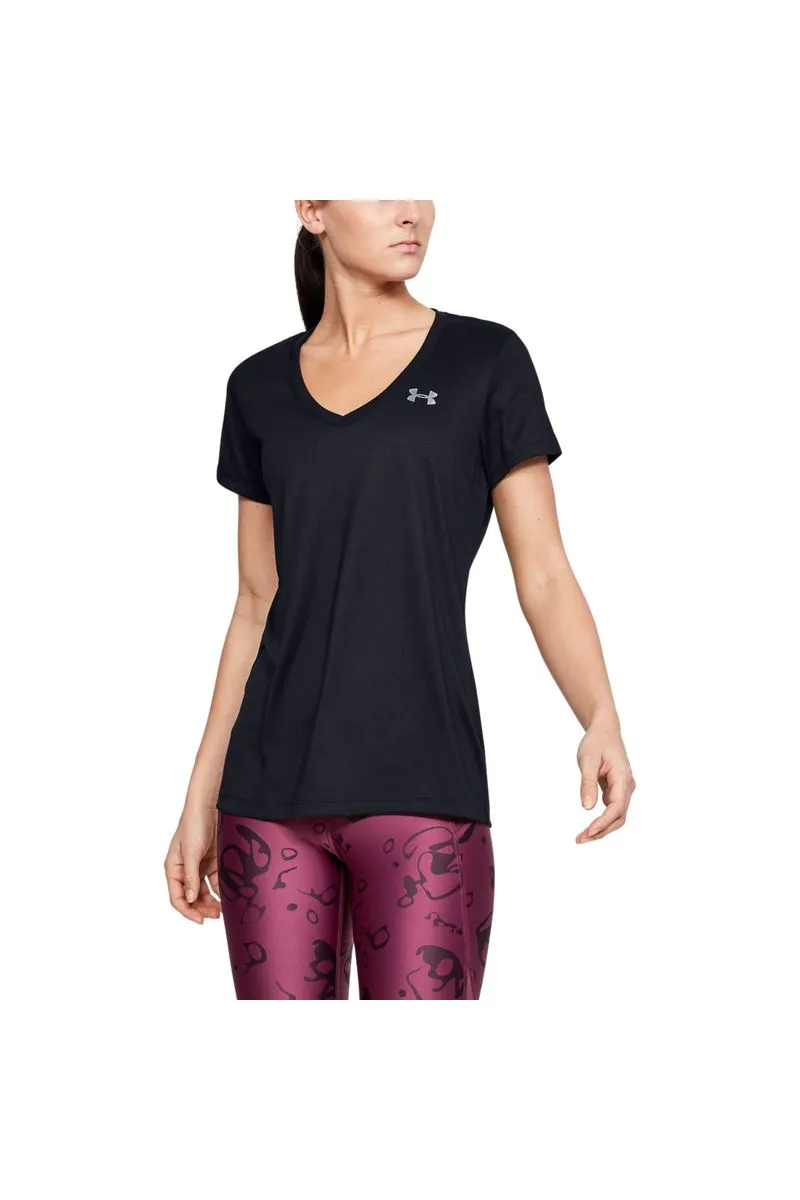 POLERA UNDER ARMOUR MUJER TECH CUELLO V NEGRO
