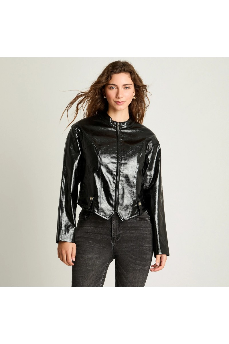 CASACA ACUARELA MUJER ECOCUERO NEGRO CASACA ACUARELA MUJER ECOCUERO NEGRO