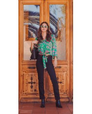 POLERA REEBOK MUJER CROP LINEAR VERDE