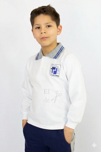 POLERA BLANCO PIQUE ML CUELLO GRIS HOMBRE NOBELIUS