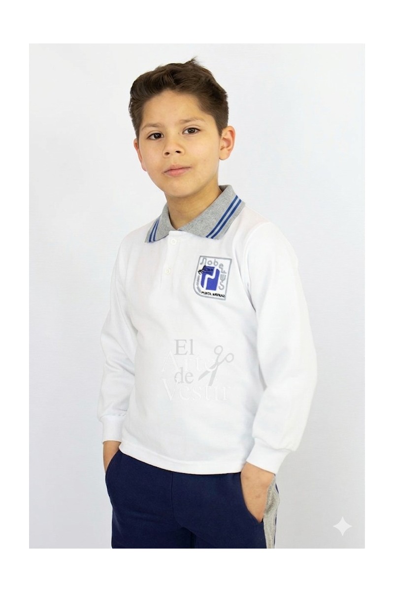POLERA BLANCO PIQUE ML CUELLO GRIS HOMBRE NOBELIUS