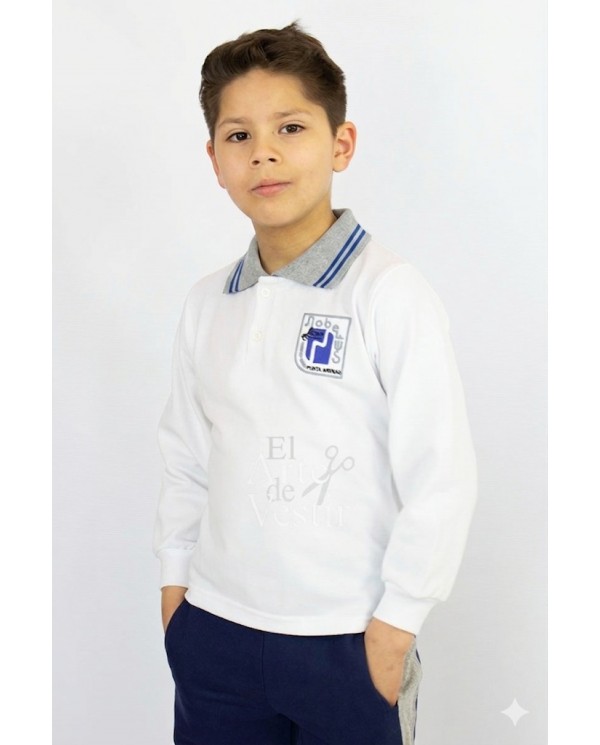 POLERA BLANCO PIQUE ML CUELLO GRIS HOMBRE NOBELIUS