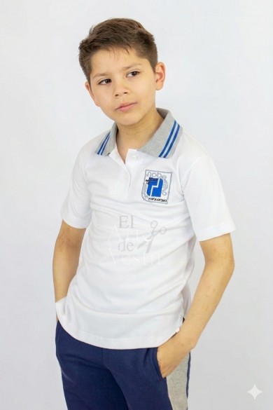 POLERA BLANCO PIQUE MC CUELLO GRIS HOMBRE NOBELIUS