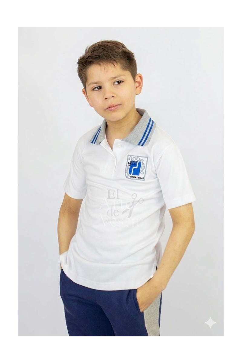 POLERA BLANCO PIQUE MC CUELLO GRIS HOMBRE NOBELIUS