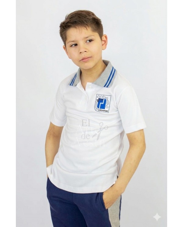 POLERA BLANCO PIQUE MC CUELLO GRIS HOMBRE NOBELIUS