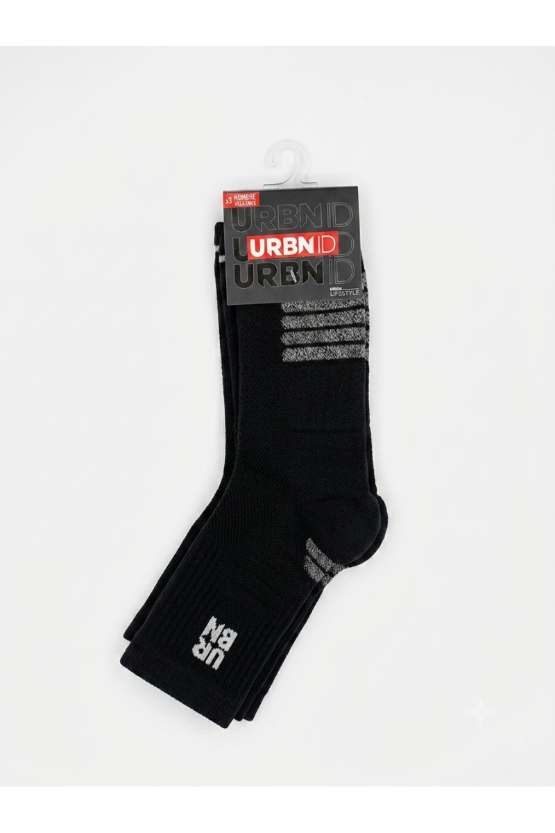 PACK 3 CALCETINES URBN ID HOMBRE GOAL NEGRO