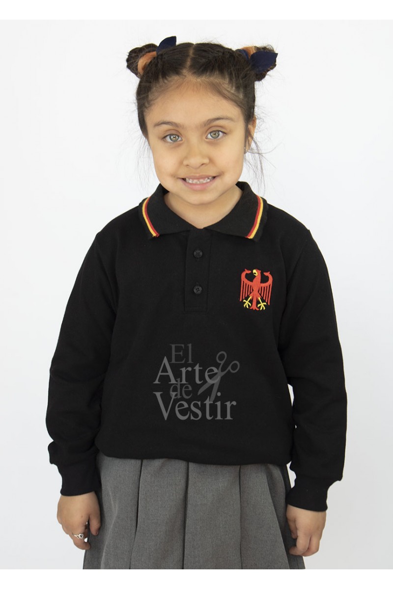 POLERA PIQUE NEGRA ML UNISEX COLEGIO ALEMAN