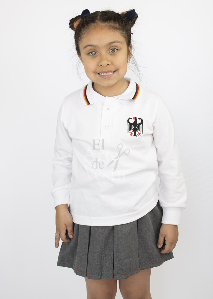 POLERA PIQUE BLANCA MANGA LARGA UNISEX COLEGIO ALEMAN